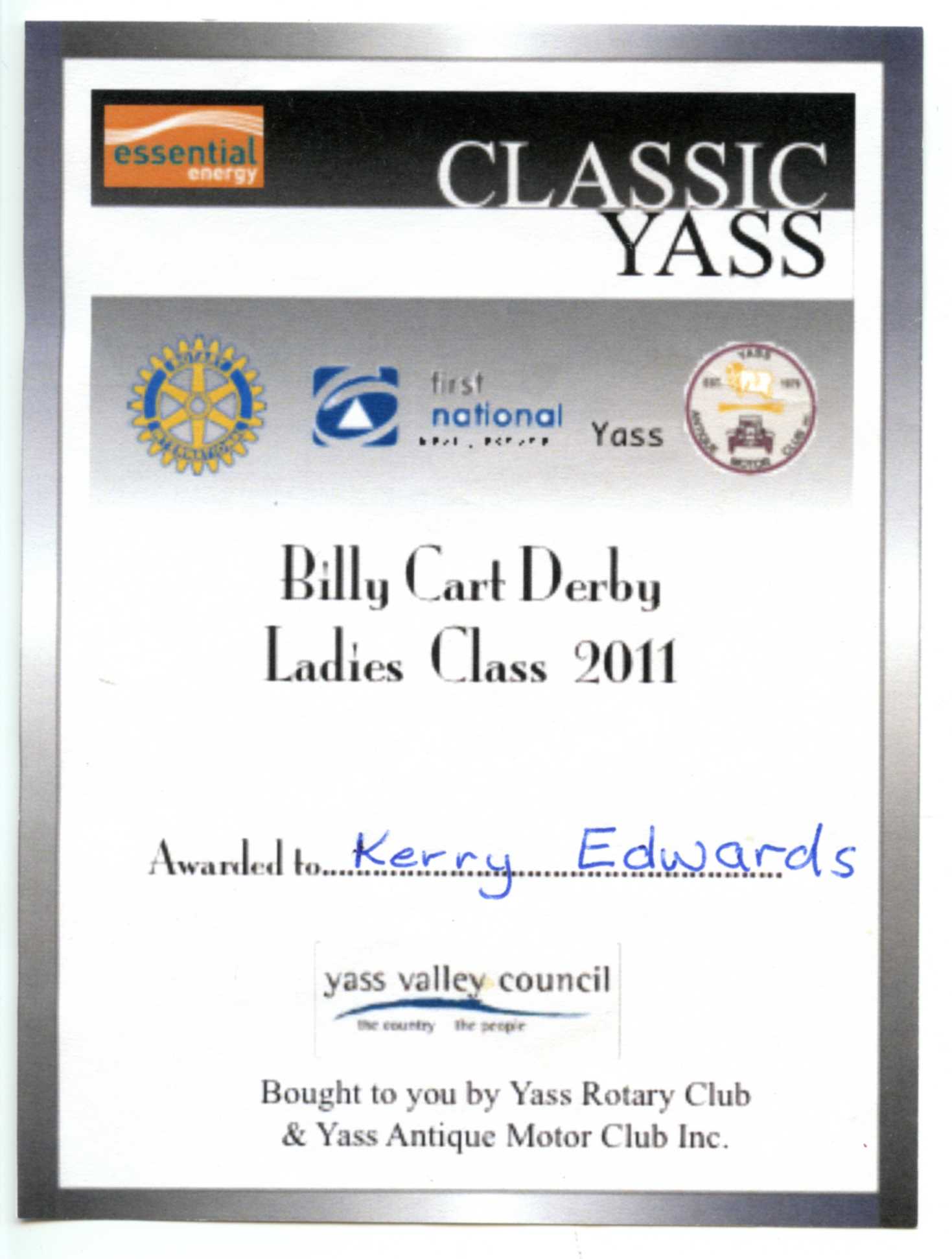 Kerry's certificate YASS 2011